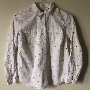 ❤️Croft & Barrow White Lemon Shirt Novelty Print Petites MP